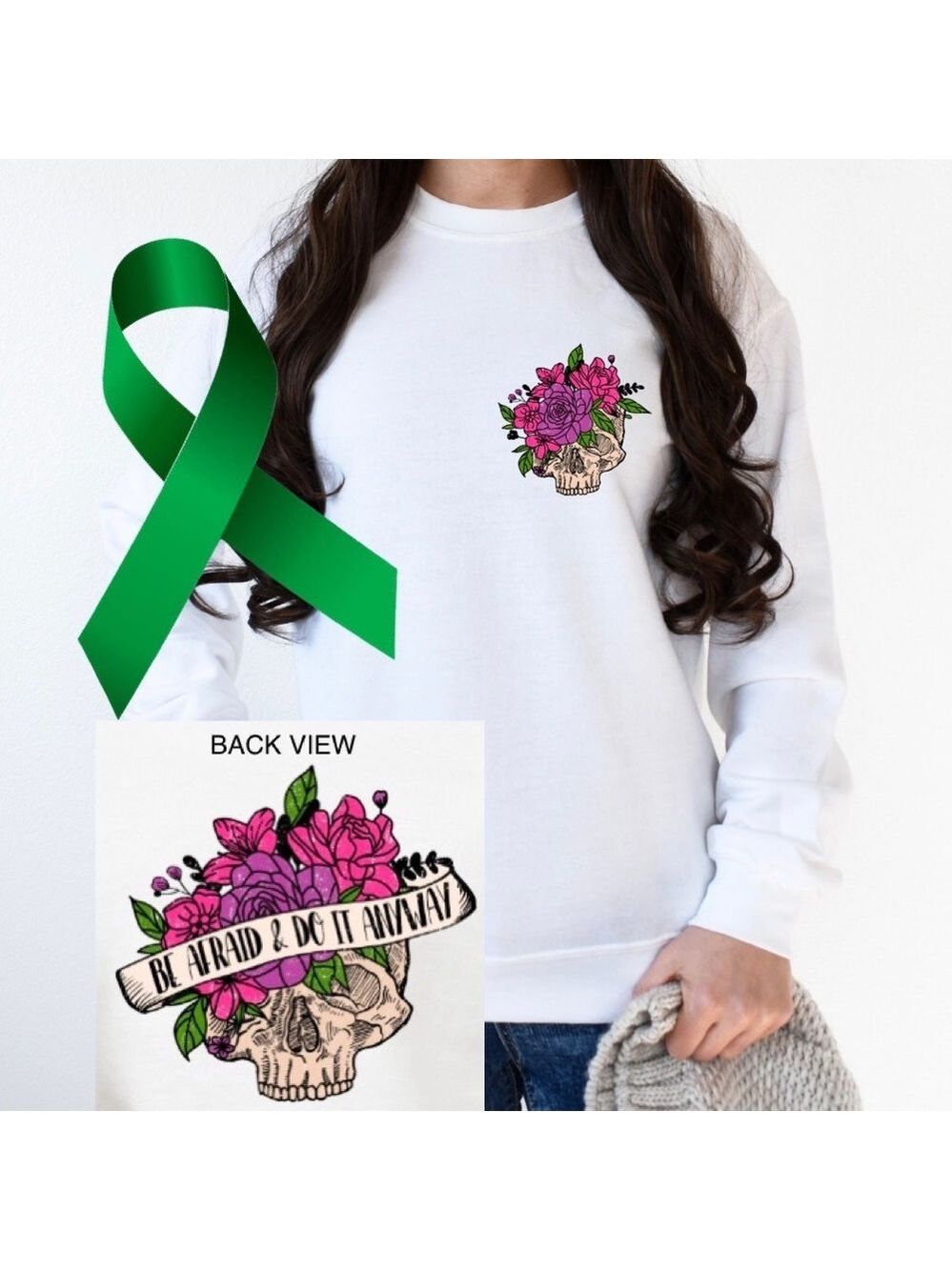 Be Afraid but do it anyway mental health graphic crewneck sweatshirt size large